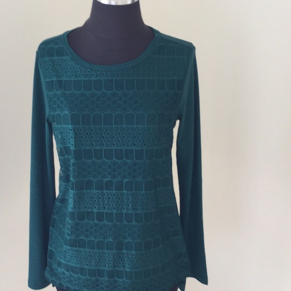 COMPANY ELLEN TRACY Teal Green Lace Size S Top
